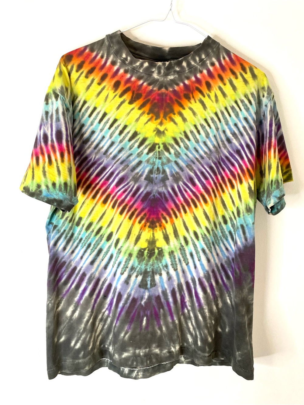 Vintage 90s Hanes Beefy T Rainbow Tie Dye Single Stitch T Shirt Made USA